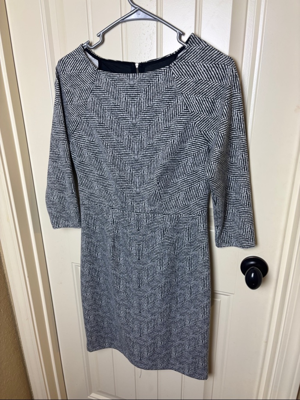 The Limited Black & White Chevron Herringbone Long Sleeve Dress